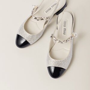 Miu Miu Rhinestone Slingback Mules - Silver and Black